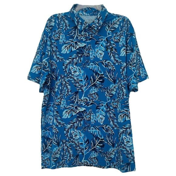 Under Armour Play Off Polo Golf Shirt Tropical Palm Aloha Print Blue Men’s XL - Picture 1 of 9